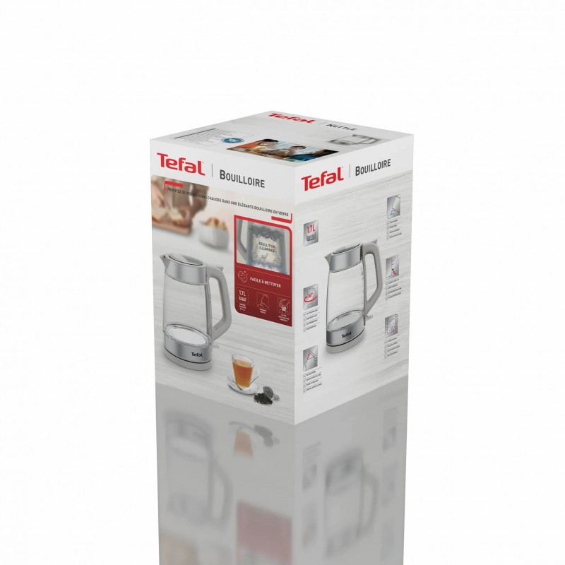 Tefal Електрочайник Glass Kettle 1.7л, скло, з підсвіткою, сріблясто-сірий