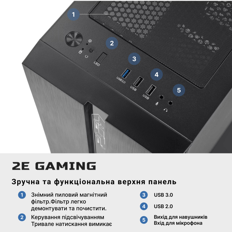 2E Комп’ютер персональний 2E Complex Gaming Intel i5-12400F/H610/16/500F+1000/NVD1030-2/Win11H/2E-G2107-500/500W