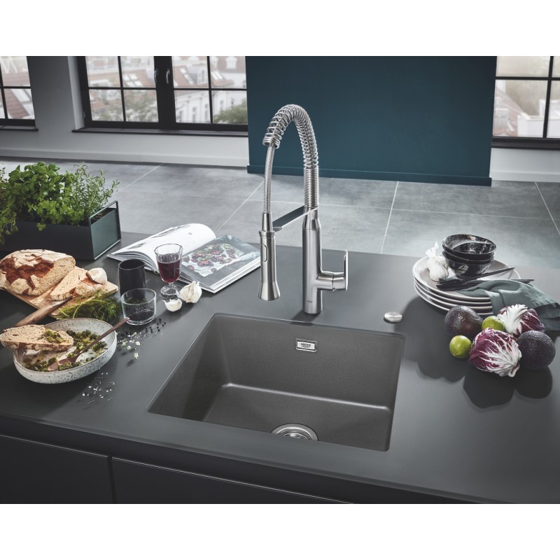 Grohe Мийка кухонна K700U, граніт, прямокут., без крила, 533x457x205мм, чаша - 1, врізна/під стільницю, сірий граніт