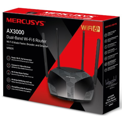 Mercusys Маршрутизатор MR80X AX3000 3xGE LAN 1xGE WAN MU-MIMO OFDMA Mercusys Маршрутизатор MR80X AX3000 3xGE LAN 1xGE WAN MU-MIMO OFDMA