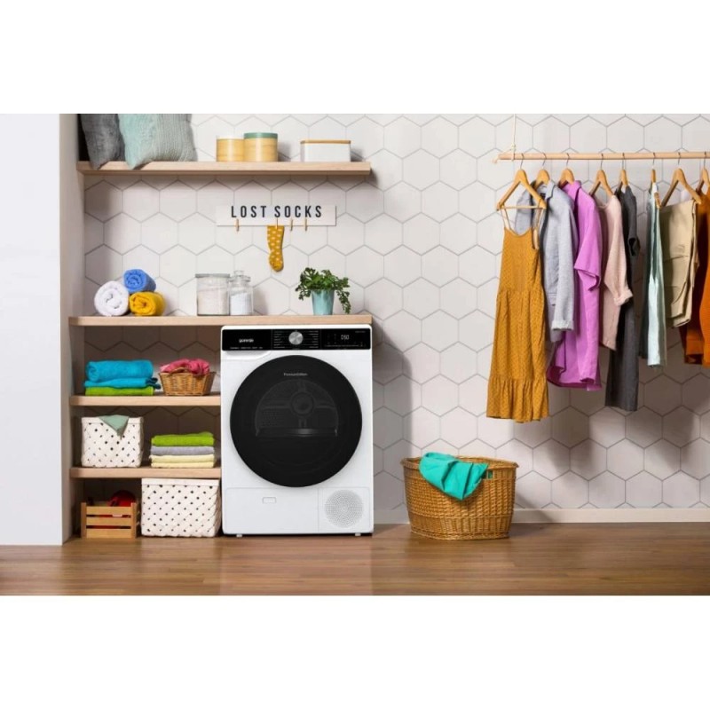 Gorenje Сушильна машина тепловий насос, 9кг, A++, 60см, дисплей, 15 програм, підсвітка барабану, білий