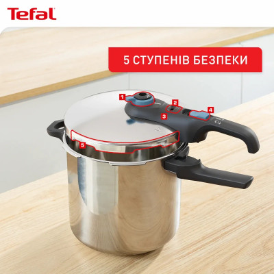 Tefal Скороварка Tefal Secure Trendy, 8л, з паровим кошиком, нержавіюча сталь, пластик