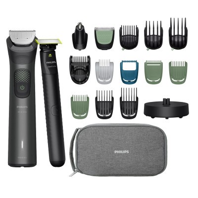 Philips Тример Philips Series 9000, для обличчя, голови, тіла, акум., насадок-19, OneBlade в компл., сталь, сірий
