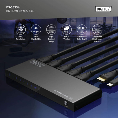 Digitus Відеокомутатор UHD HDMI (INx5 – OUTx1), 8K
