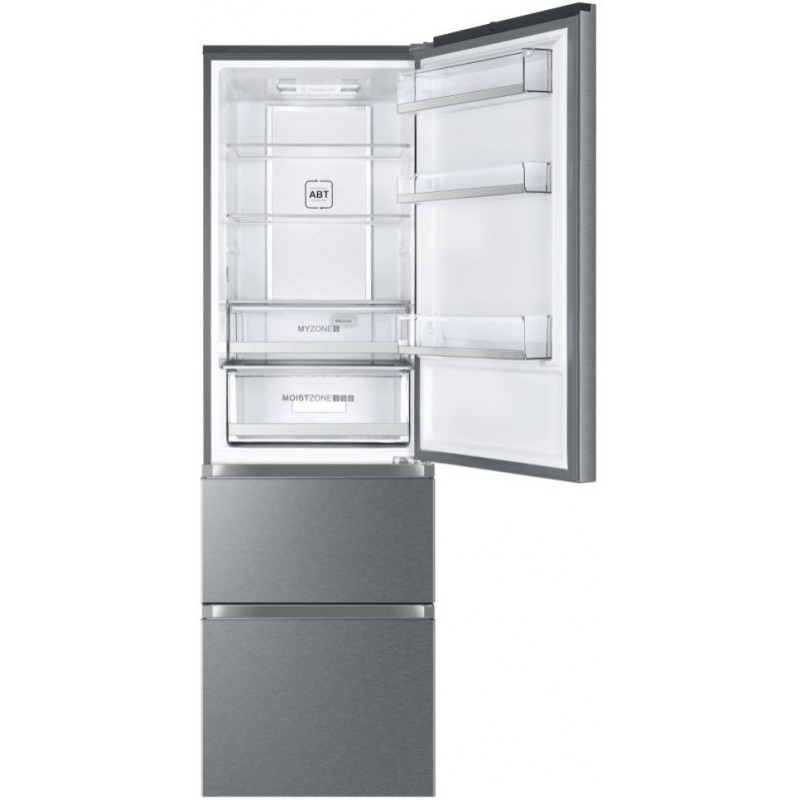 Haier Холодильник багатодверний, 190.5x59.5х65.7, холод.відд.-233л, мороз.відд.-114л, 3дв., А++, NF, інв., дисплей, зона нульова, нерж