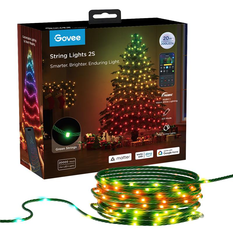Govee Гірлянда Smart LED H80C4 Christmas String Lights 2, RGBWIC, 20м, кабель прозорий