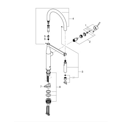 Grohe Змішувач для кухні Essence, довж.виливу - 240мм, поворотний/гнучкий, 1важіль, супер сталь