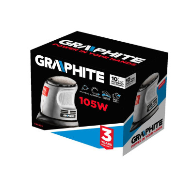 Graphite Шліфмашина вібраційна Delta 105Вт платформа 140х140х97 24000кол·хв 0.87кг Graphite Шліфмашина вібраційна Delta 105Вт платформа 140х140х97 24000кол·хв 0.87кг