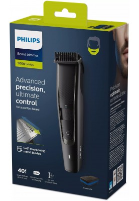 Philips Тример Beardtrimmer series 5000, для бороди і вусів, мережа+акум., насадок-2, чохол, сталь, чорний