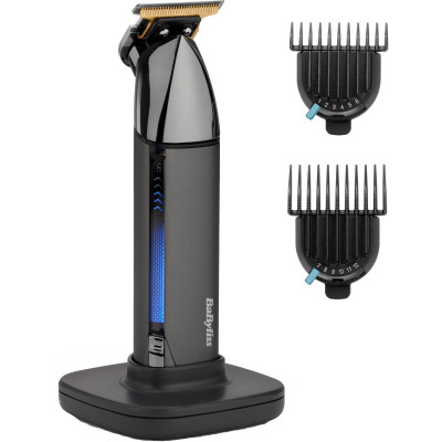 BaByliss Тример Super-X Metal Black Edition, для вусів та бороди, акум., насадок-2, кейс, підставка, сталь, чорно-сірий