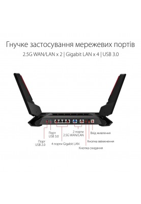 ASUS Маршрутизатор GT-AX6000 4xGE LAN 1x2.5GE LAN 1x2.5GE WAN 1xUSB 3.1 1xUSB 2.0 MU-MIMO OFDMA MESH