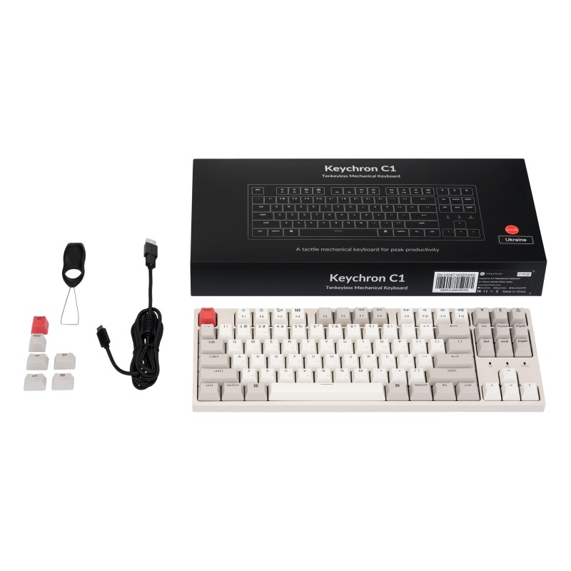 Keychron Клавіатура механічна C1 87Key, Gateron G pro Brown, USB-A, EN/UKR, No Led, Сірий