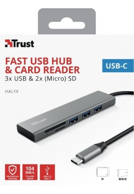 Trust USB-хаб HALYX FAST 3USB+CARD READER USB-C ALUMINIUM