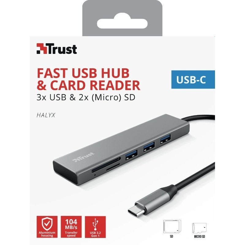 Trust USB-хаб HALYX FAST 3USB+CARD READER USB-C ALUMINIUM