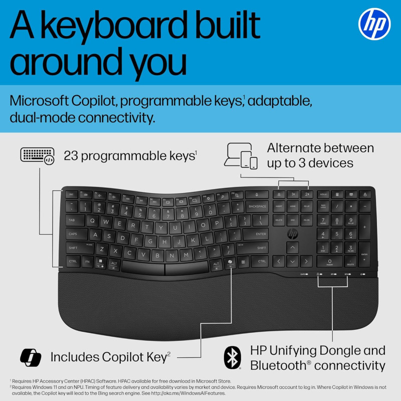 HP Клавіатура мембранна HP 680 Comfort Dual-Mode 111key, BT, EN/UK, чорний