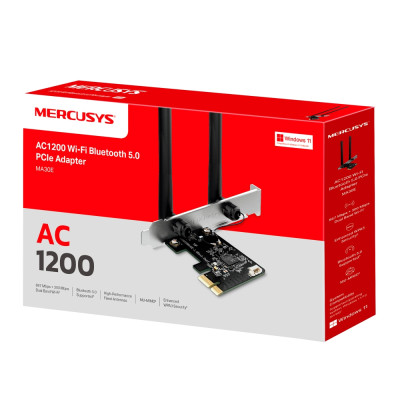 Mercusys Адаптер WiFi MA30E AC1200, PCI-Express x1, BT5.0 Mercusys Адаптер WiFi MA30E AC1200, PCI-Express x1, BT5.0
