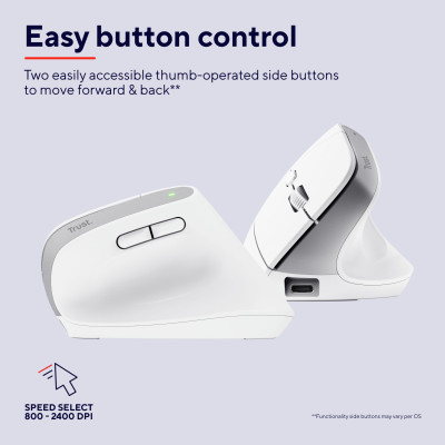 Trust Миша Trust Bayo+ Multidevice Ergonomic, BT/WL/USB-A, біла