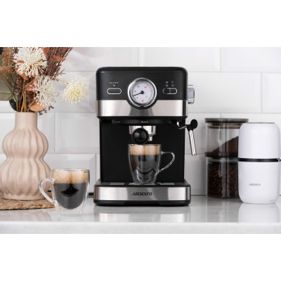 ARDESTO Кавоварка рожкова 1.5л, мелена, ручний капучинатор, чорно-сріблястий