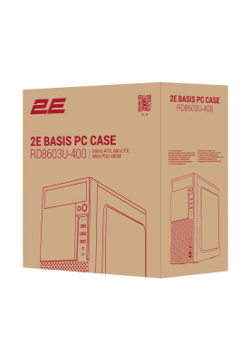 2E Корпус Basis RD8603U-400 з БЖ 2E ATX400W, 1xUSB3.0, 2xUSB2.0, VGA 320мм, mATX, чорний