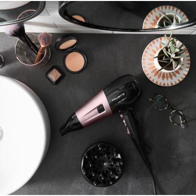 Rowenta Фен Powerline, 2400Вт, 3 режими, дифузор, іоніз-я, хол. обдув, чорно-рожевий