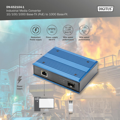 Digitus Медіаконвертор Industrial Gigabit PoE+ PSE, RJ45, SFP