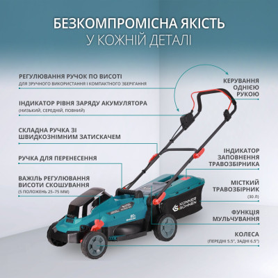 Könner & Söhnen Набір із двох акумуляторних інструментів KS 33LM-BCT20V-SET 20В газонокосарка KS 33LM-20V та тример садовий KS BCT-20V акб 1х4А·год ЗП 17.3кг