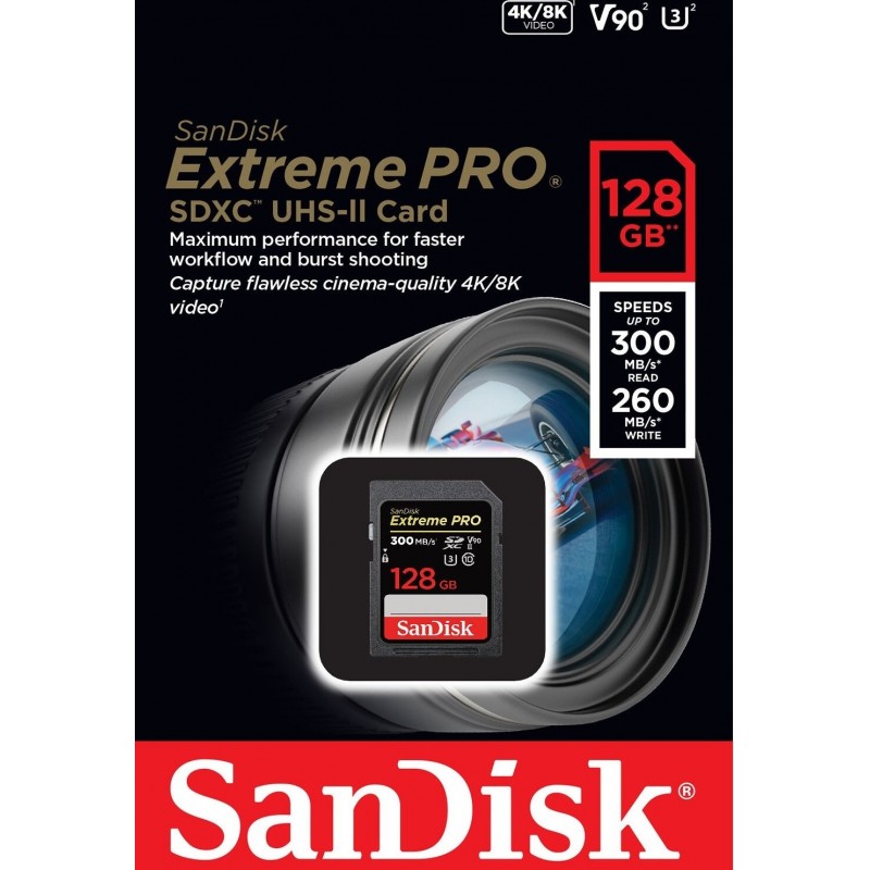 SanDisk Карта пам'яті SD 128GB C10 UHS-II U3 V90 R300/W260MB/s Extreme Pro