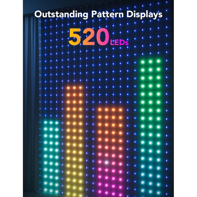 Govee Гірлянда Smart LED H70B1 Curtain Light RGB, 520 LEDs, RGBIC, IP65/IP44, 10м, кабель прозорий