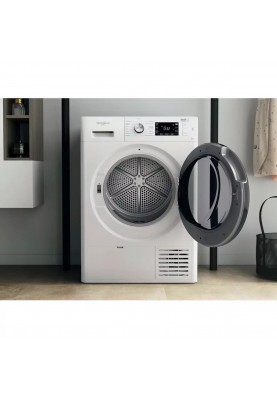 Whirlpool Сушильна машина тепловий насос, 9кг, A++, 65см, дисплей, люк чорний, білий