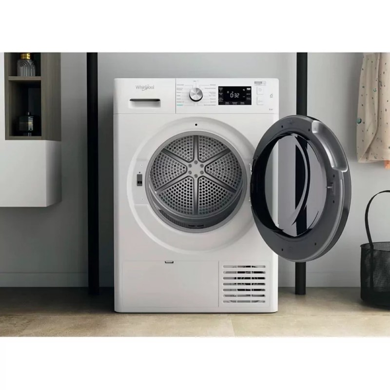 Whirlpool Сушильна машина тепловий насос, 9кг, A++, 65см, дисплей, люк чорний, білий