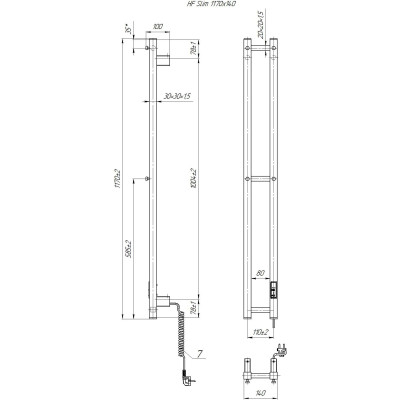 Hygge Family Рушникосушка електрична Slim, 1170х140х80мм, таймер-регулятор, сталь, чорний матовий