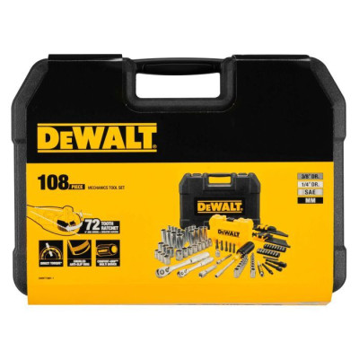 DeWALT Набір головок, біт, шестигранних ключів, 1/4", 3/8", кейс, 108шт