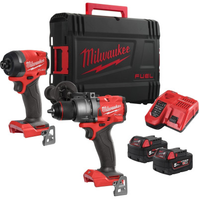Milwaukee Набір із двох акумуляторних інструментів Milwaukee M18 M18FPP2A3-502X шурупокрут-дриль M18 FPD3-0X гвинтоверт ударний M18 FID3-0X акб М18 1х5А·год ЗП M12-18FC TURBO кейс