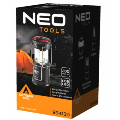 Neo Tools Ліхтар кемпінговий на батарейках, ААх3, 200лм, 3Вт, 3 функції освітлення, 3 магніти в підставці, червоне сигнальне світло Neo Tools Ліхтар кемпінговий на батарейках, ААх3, 200лм, 3Вт, 3 функції освітлення, 3 магніти в підставці, червоне сигнальне світло