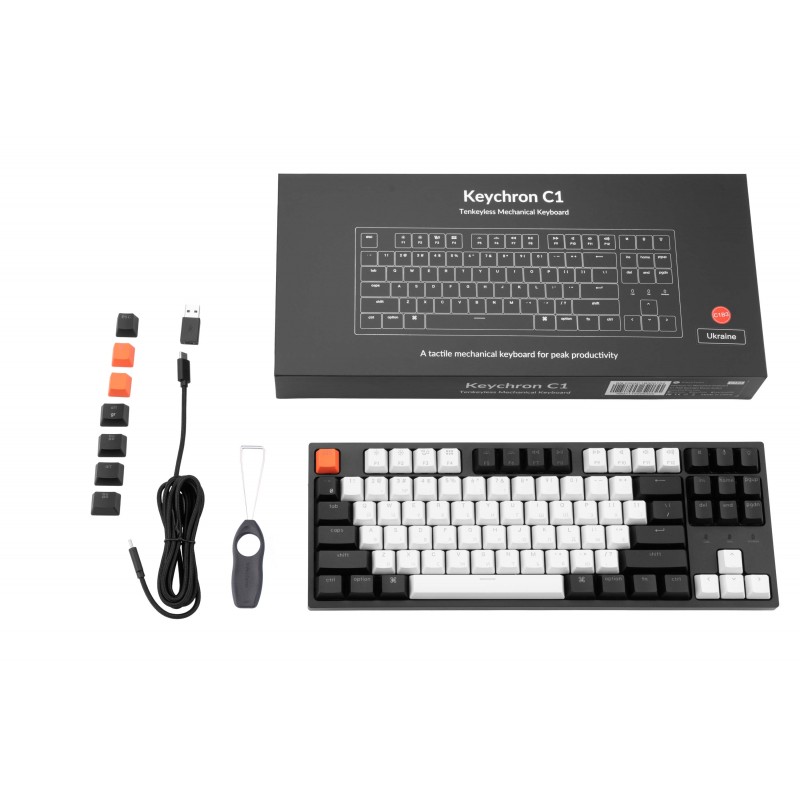 Keychron Клавіатура механічна C1 87Key, Gateron Brown, USB-A, EN/UKR, RGB, Black