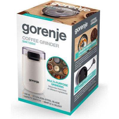 Gorenje Кофемолка роторна 150Вт, об'єм зерен-45г, 3 ступені помелу, пластик/метал, білий