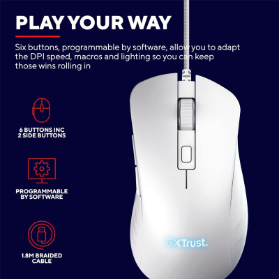 Trust Миша GXT924 YBAR+, USB-A, Білий