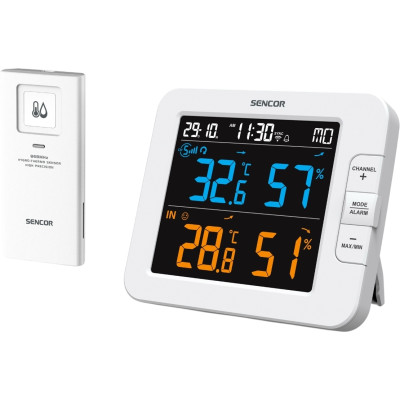Sencor Метеостанція, внутр/зовн вимірювання, температура, вологість, час, дні тижня, календар, підтримує платформи Android та iOS, Білий Sencor Метеостанція, внутр/зовн вимірювання, температура, вологість, час, дні тижня, календар, підтримує платформи Android та iOS, Білий