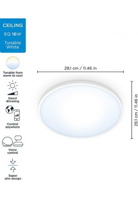 WiZ Світильник стельовий розумний SuperSlim Ceiling, 16W, 1500lm, 29,2см, 2700-6500K, Wi-Fi, білий