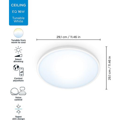 WiZ Світильник стельовий розумний SuperSlim Ceiling, 16W, 1500lm, 29,2см, 2700-6500K, Wi-Fi, білий