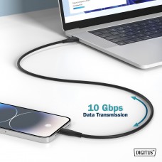 Digitus Кабель USB-C заряджання/синхронізації, 1м, USB 3.2 Gen2, 10G, 100W, 4K, силіконовий, чорний