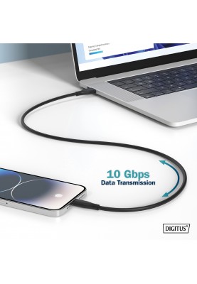 Digitus Кабель USB-C заряджання/синхронізації, 1м, USB 3.2 Gen2, 10G, 100W, 4K, силіконовий, чорний