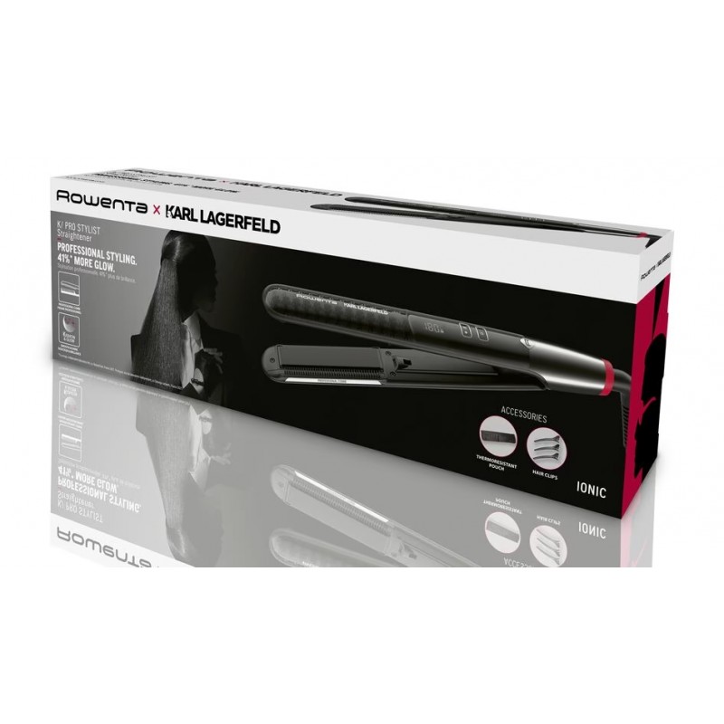 Rowenta Випрямляч х Karl Lagerfeld K/Pro Stylist Straightener, 140-210С, дисплей, іонізація, кейс, кераміка, чорний