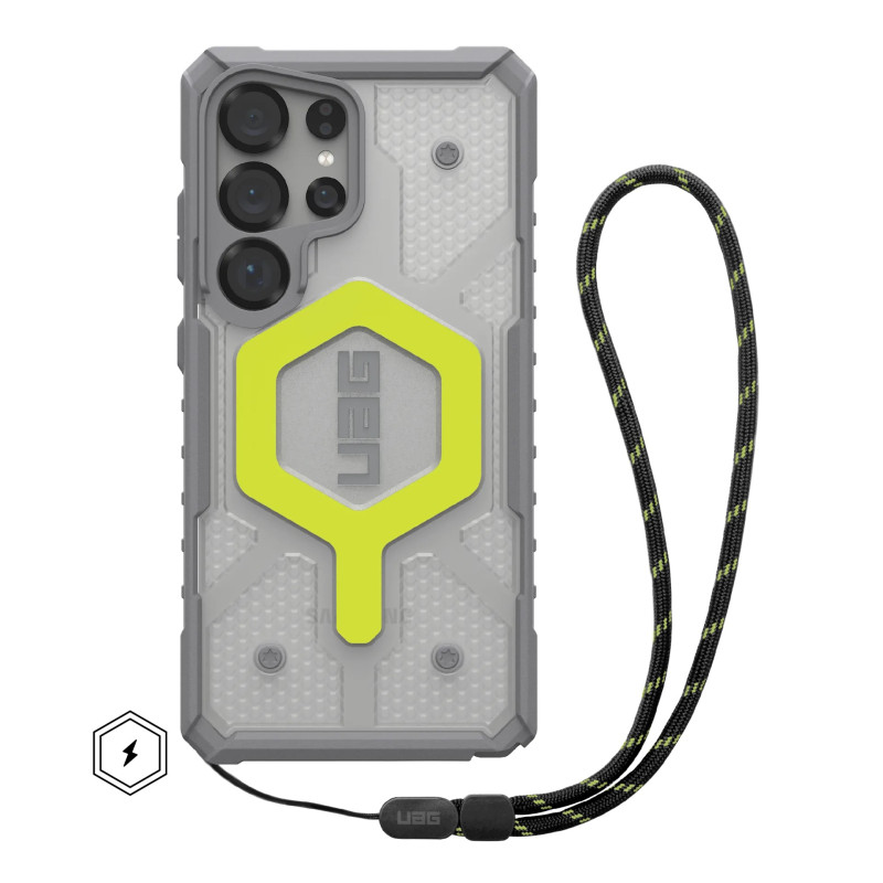 UAG Чохол+ремінець для Samsung Galaxy S25 Ultra, Pathfinder Clear with Magnet Bundle, Active Neon Lanyard