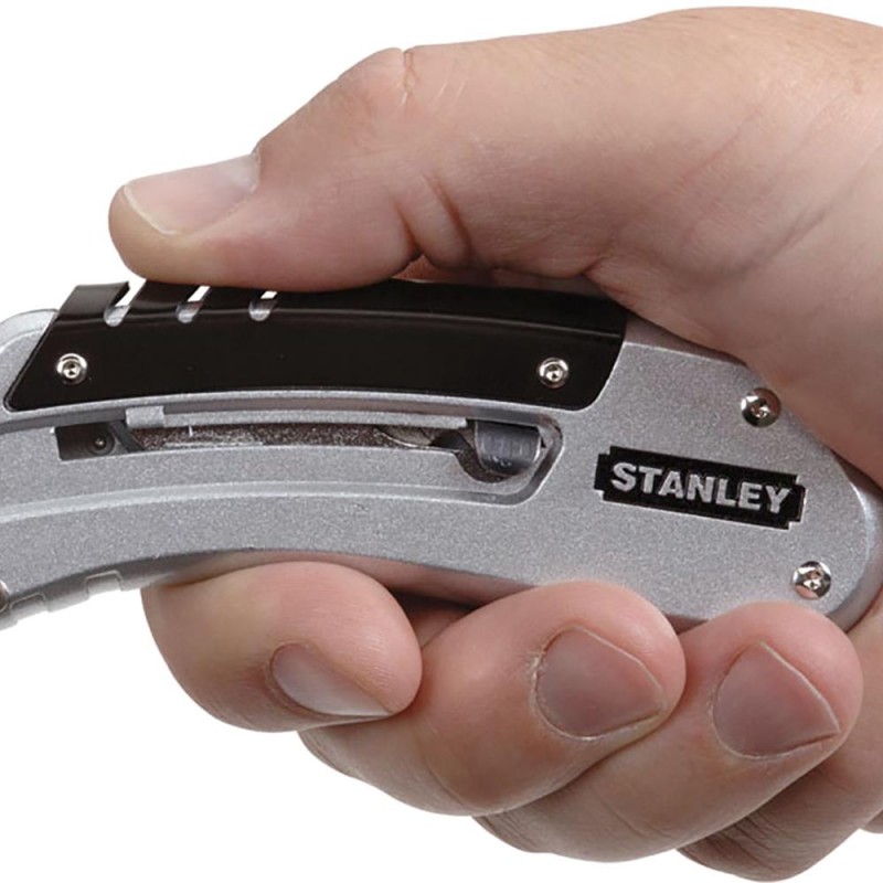 Stanley Ніж Quickslide, трапецієподібне лезо 19мм, корпус металевий, 145мм