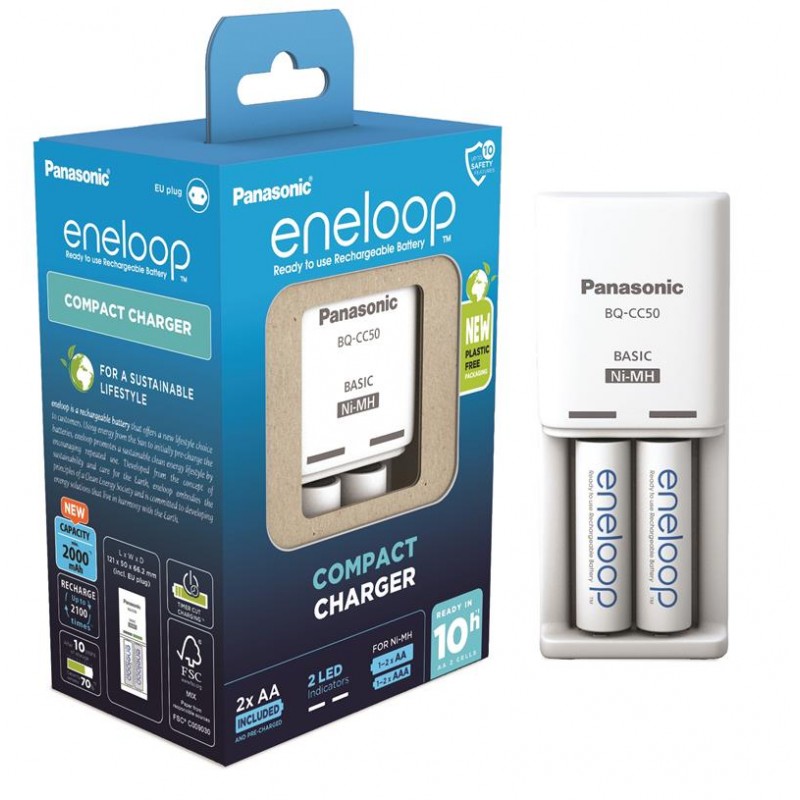 Panasonic Зарядний пристрій Compact Charger+ Eneloop 2AA 2000 mAh