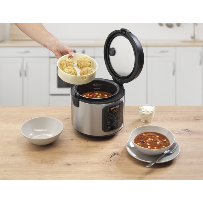 Gorenje Мультиварка, 476Вт, мини, чаша-2л, електронне керув., 5 програм, метал/пластик, чорний