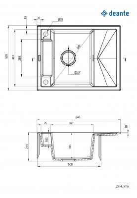 Deante Мийка кухонна Magnetic, граніт, прямокут., з крилом, 640х500х219мм, чаша - 1, врізна, металічний графіт