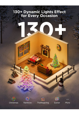 Govee Гірлянда Smart LED H80C4 Christmas String Lights 2, RGBWIC, 20м, прозорий кабель