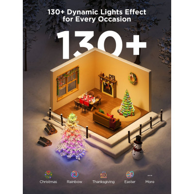 Govee Гірлянда Smart LED H80C4 Christmas String Lights 2, RGBWIC, 20м, прозорий кабель